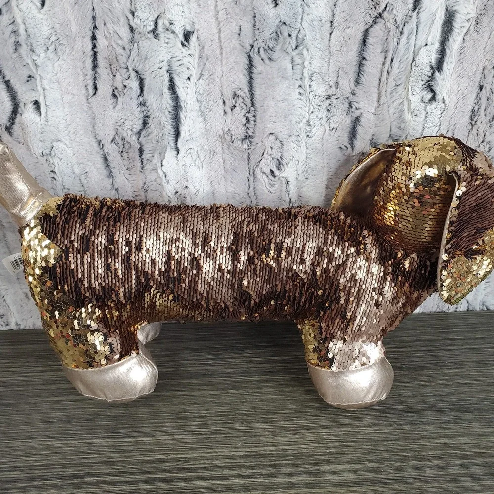 Dan Dee Metallic Flip‎ Sequin Daschund Wiener Plush Dog (BRONZE GOLD) 18